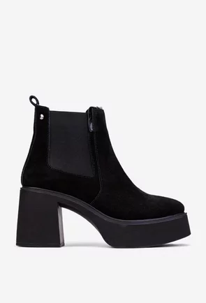 Botine dama negre din piele intoarsa