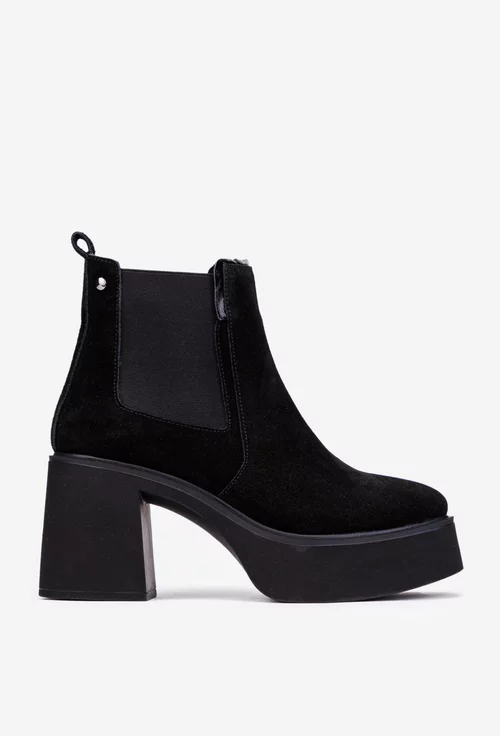 Botine dama negre din piele intoarsa