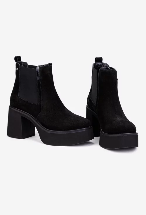 Botine dama negre din piele intoarsa