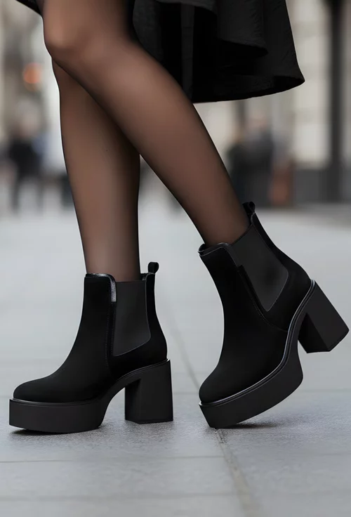 Botine dama negre din piele intoarsa