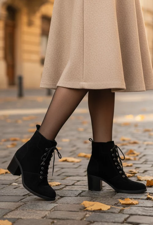 Botine dama negre din piele intoarsa