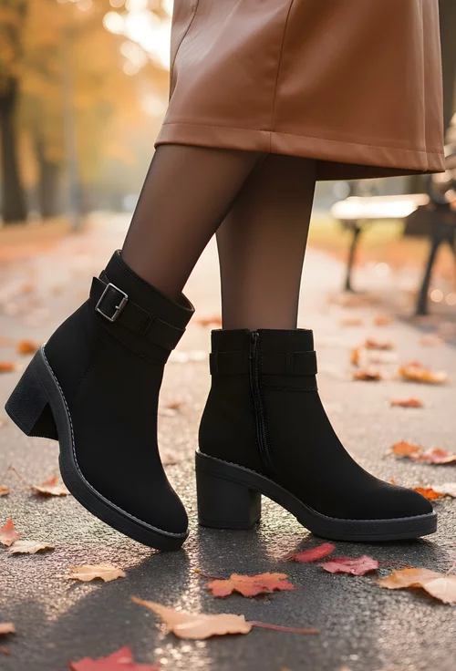Botine dama negre din piele intoarsa
