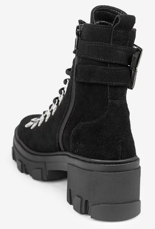 Botine dama negre din piele intoarsa