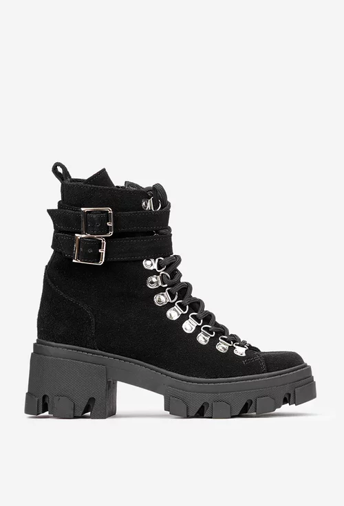 Botine dama negre din piele intoarsa