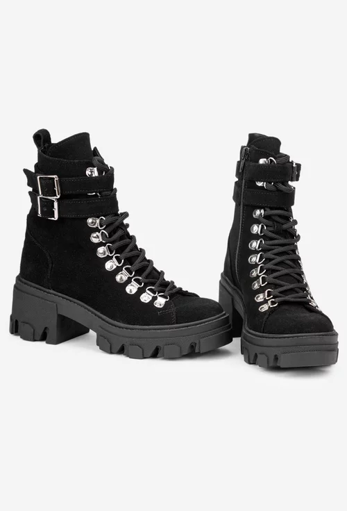 Botine dama negre din piele intoarsa