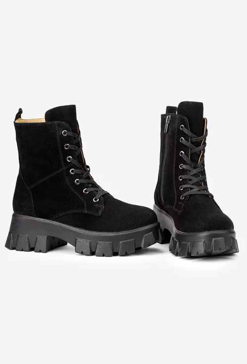 Botine dama negre din piele intoarsa