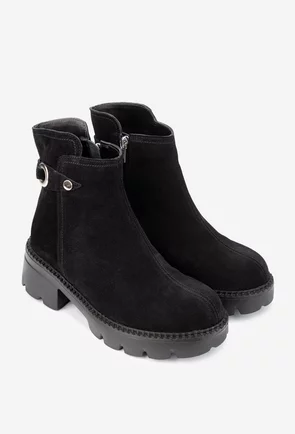 Botine dama negre din piele intoarsa