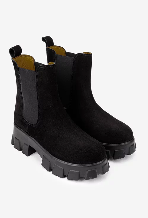 Botine dama negre din piele intoarsa cu elastic