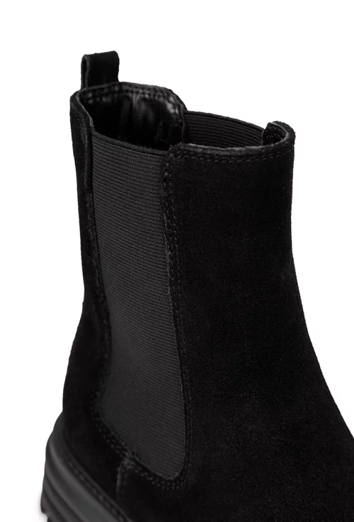 Botine dama negre din piele intoarsa cu elastic in laterale