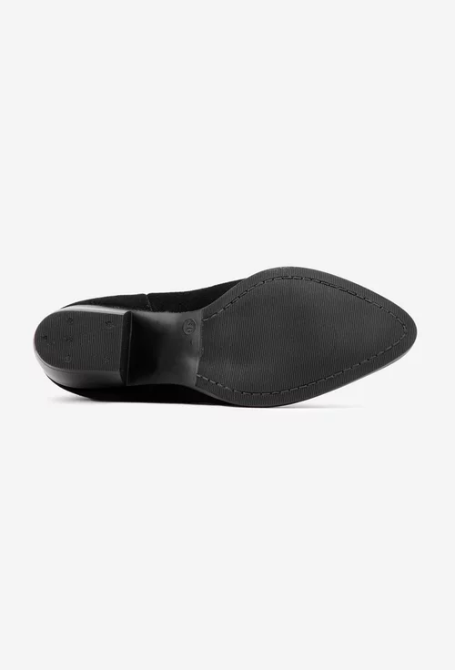 Botine dama negre din piele intoarsa cu elastic in laterale