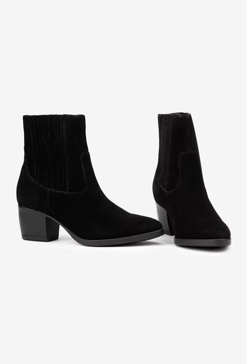 Botine dama negre din piele intoarsa cu elastic in laterale
