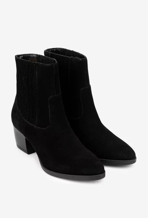 Botine dama negre din piele intoarsa cu elastic in laterale