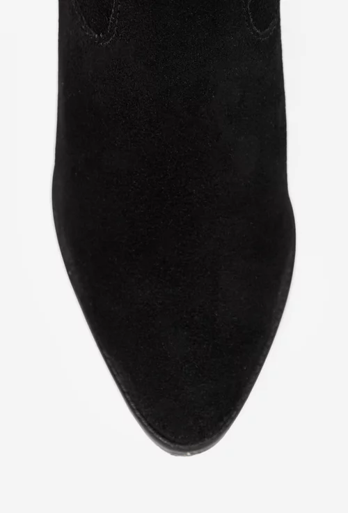 Botine dama negre din piele intoarsa cu elastic in laterale
