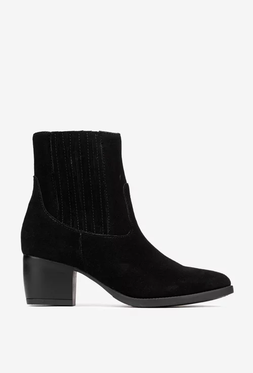 Botine dama negre din piele intoarsa cu elastic in laterale