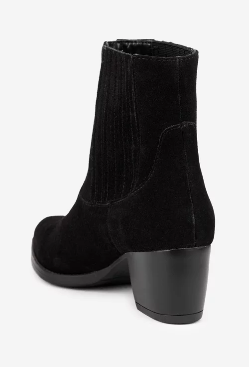 Botine dama negre din piele intoarsa cu elastic in laterale