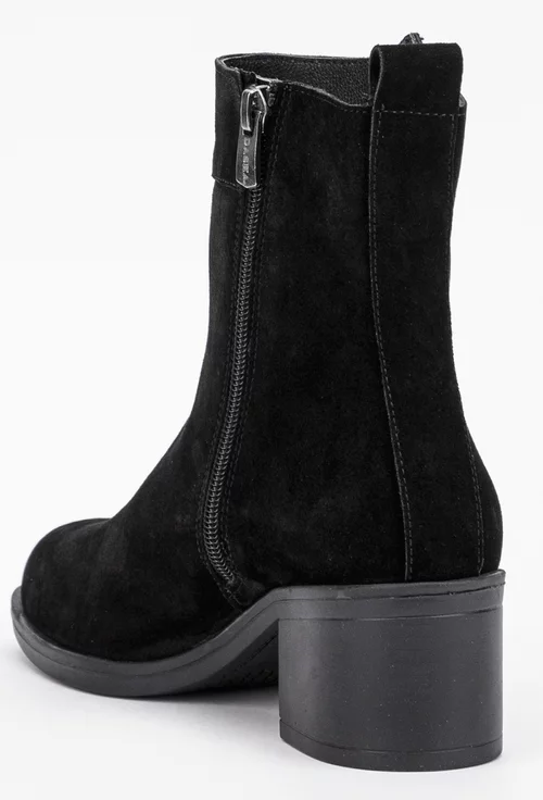 Botine dama negre din piele intoarsa cu fermoar decorativ