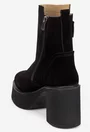 Botine dama negre din piele intoarsa cu fermoar decorativ auriu