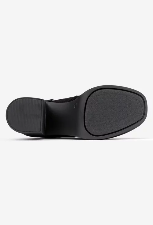 Botine dama negre din piele intoarsa cu fermoar decorativ auriu