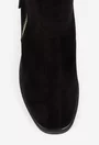 Botine dama negre din piele intoarsa cu fermoar decorativ auriu