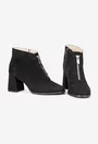 Botine dama negre din piele intoarsa cu fermoar decorativ in fata