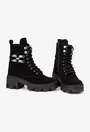 Botine dama negre din piele intoarsa cu ornament