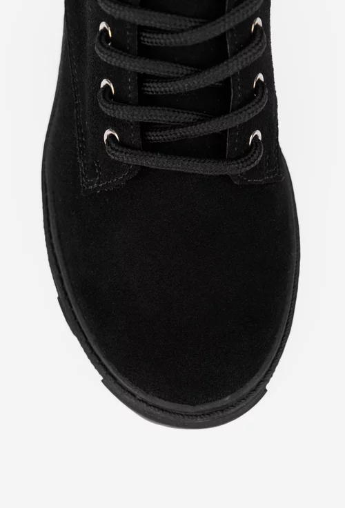 Botine dama negre din piele intoarsa cu ornament