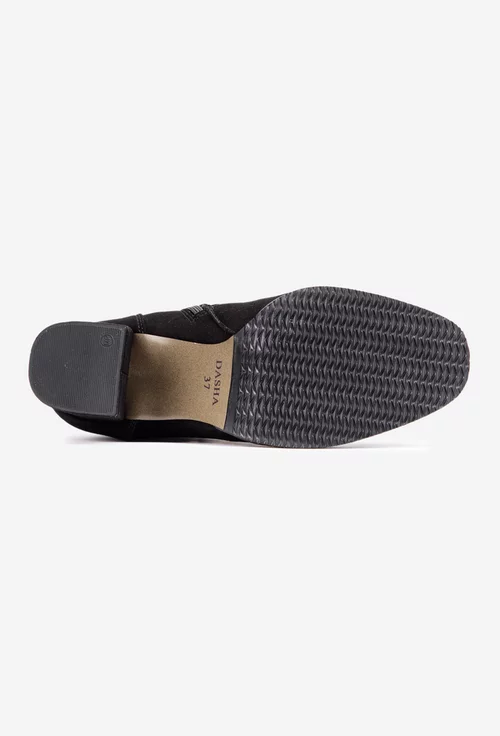 Botine dama negre din piele intoarsa cu siret si fermoar lateral