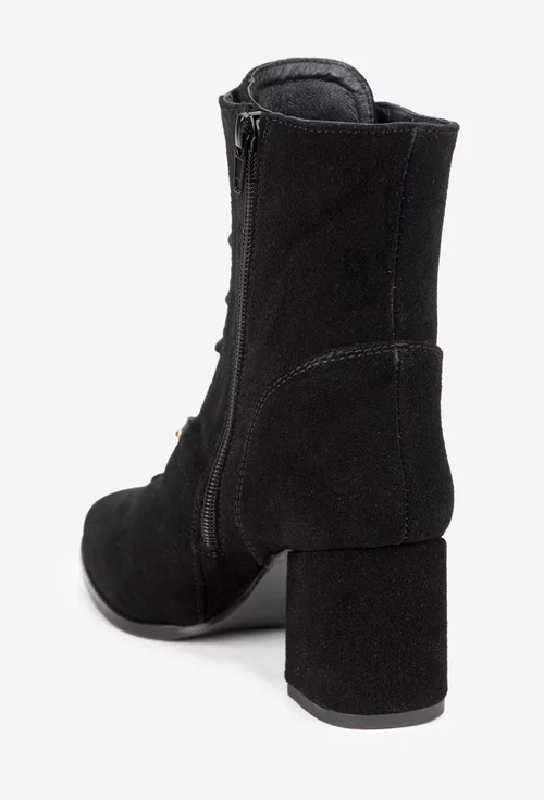 Botine dama negre din piele intoarsa cu toc