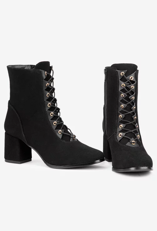 Botine dama negre din piele intoarsa cu toc