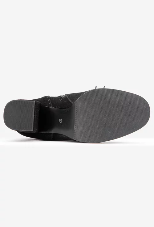 Botine dama negre din piele intoarsa cu toc