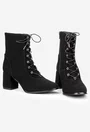Botine dama negre din piele intoarsa cu toc