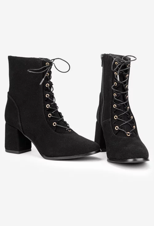 Botine dama negre din piele intoarsa cu toc