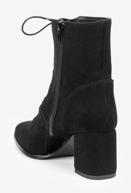 Botine dama negre din piele intoarsa cu toc