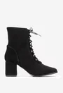 Botine dama negre din piele intoarsa cu toc