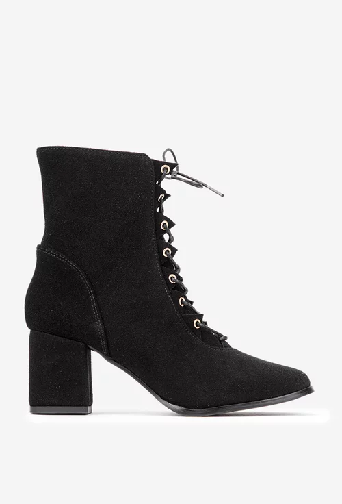 Botine dama negre din piele intoarsa cu toc