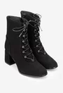 Botine dama negre din piele intoarsa cu toc