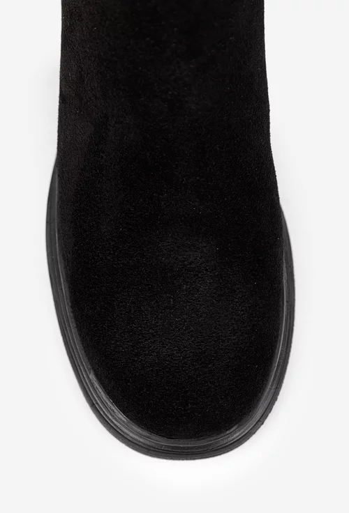 Botine dama negre din piele intoarsa si box