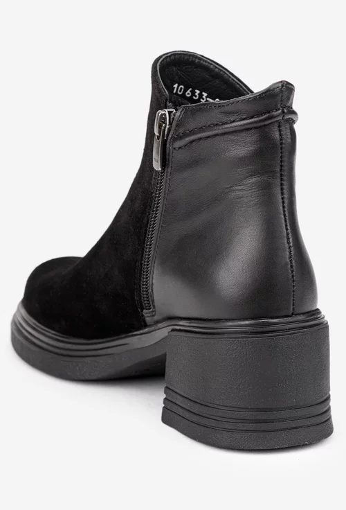 Botine dama negre din piele intoarsa si box