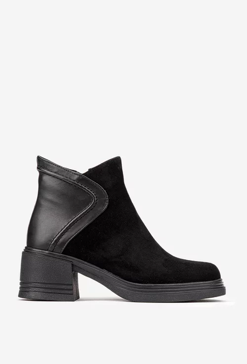 Botine dama negre din piele intoarsa si box