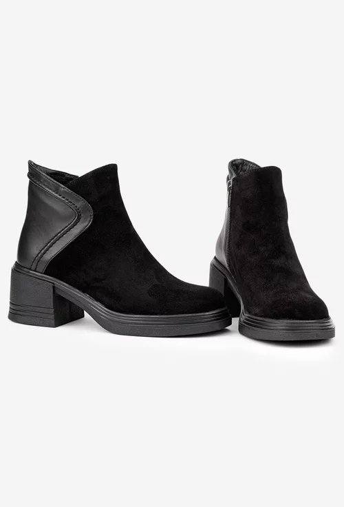 Botine dama negre din piele intoarsa si box