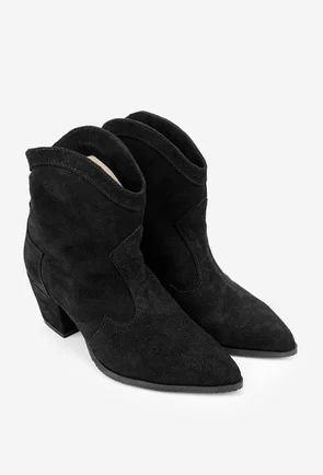 Botine dama negre din piele intoarsa stil cowboy 36
