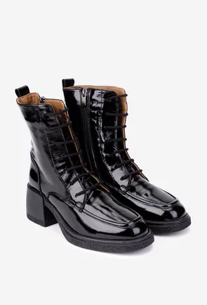 Botine dama negre din piele lacuita