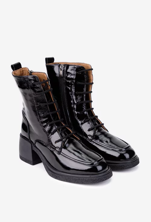Botine dama negre din piele lacuita
