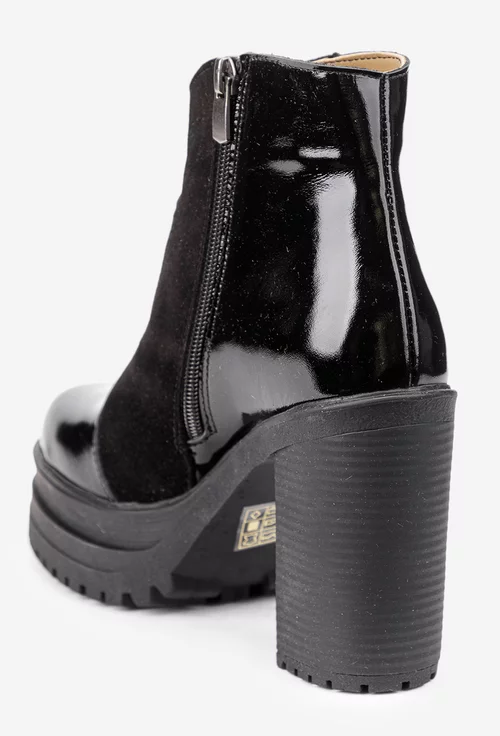 Botine dama negre din piele lacuita si intoarsa