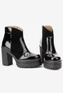 Botine dama negre din piele lacuita si intoarsa