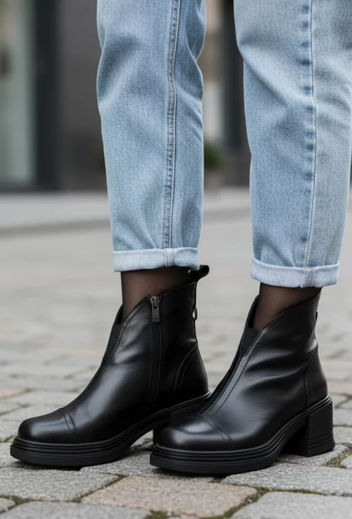 Botine dama negre din piele naturala