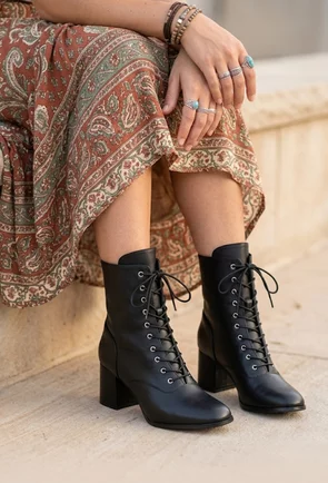 Botine dama negre din piele naturala