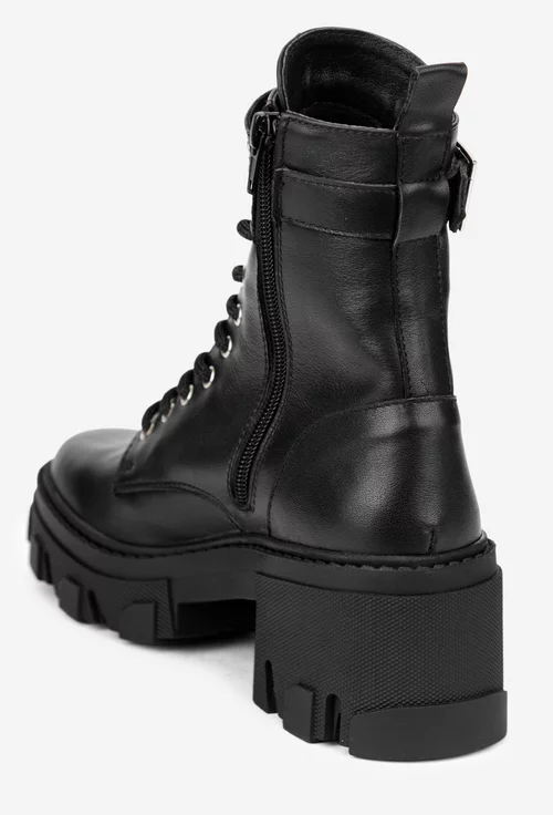 Botine dama negre din piele naturala cu bumbi