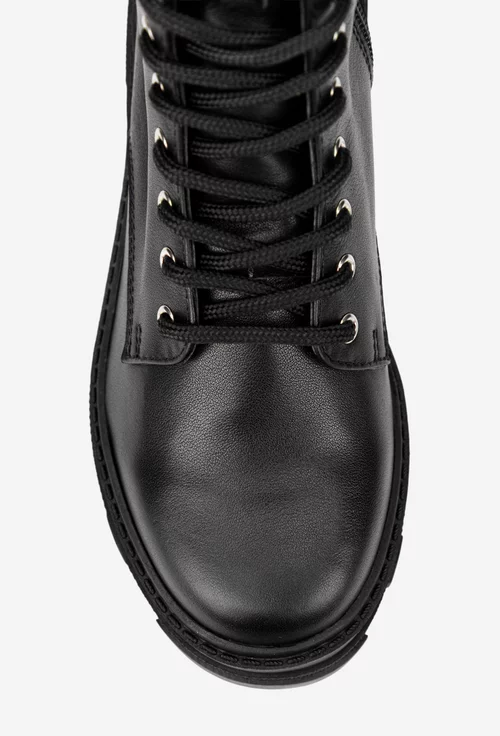 Botine dama negre din piele naturala cu bumbi