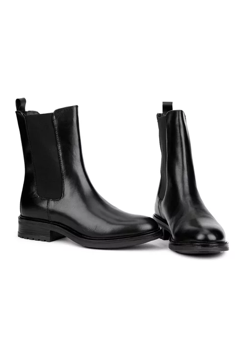 Botine dama negre din piele naturala cu elastic in laterale picture - 5